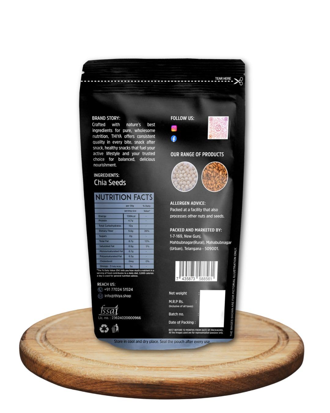 THIYA Premium Chia Seeds, Rich in Omega-3 and Protein, 200g