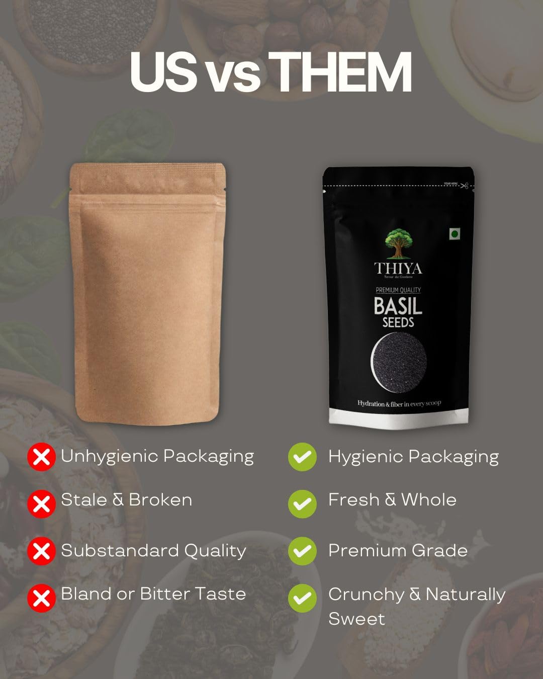 THIYA Premium Basil Seeds, 200g, Rich in Fiber and Antioxidants