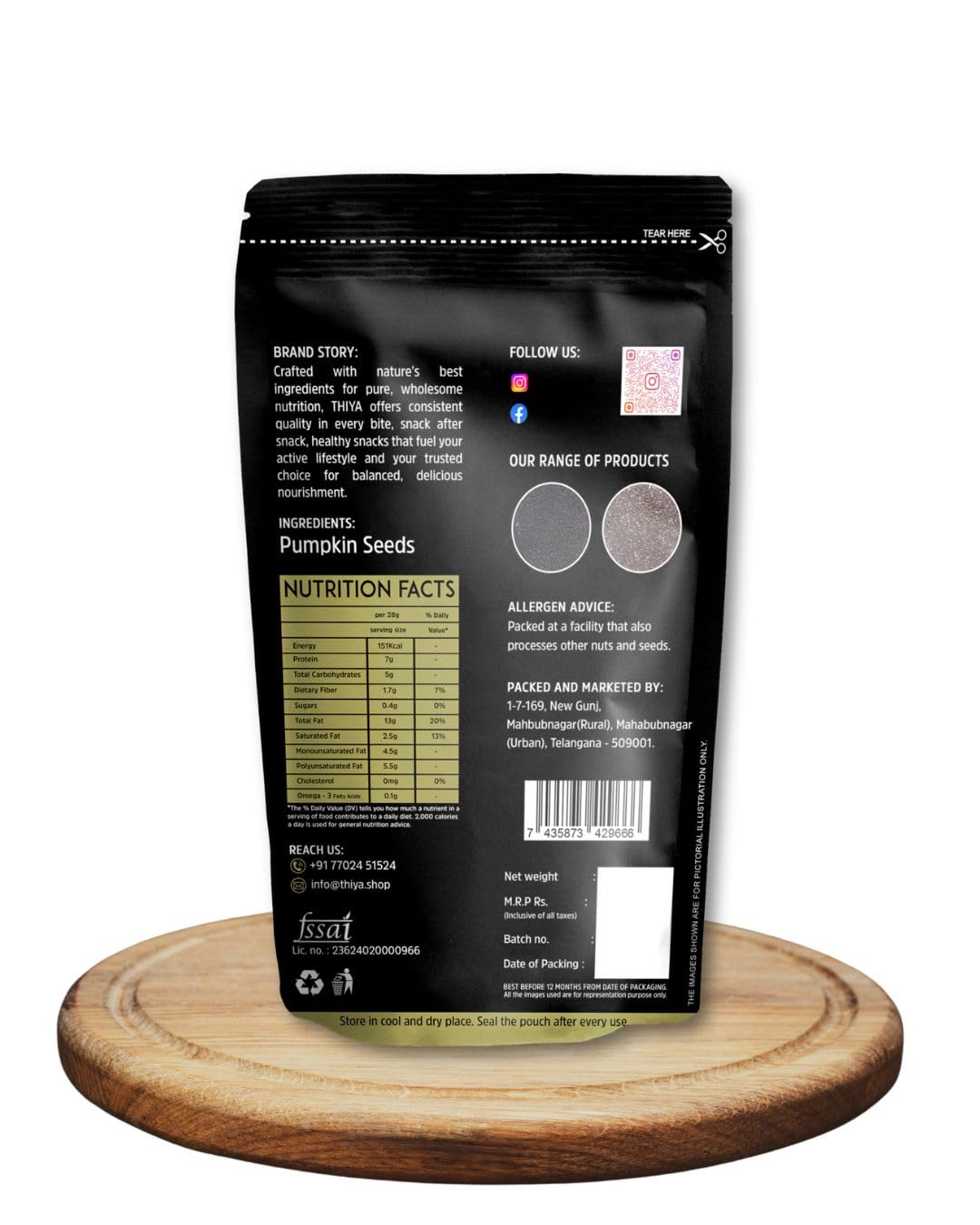 THIYA Premium Pumpkin Seeds, 200g, Rich in Protein and Healthy Fats