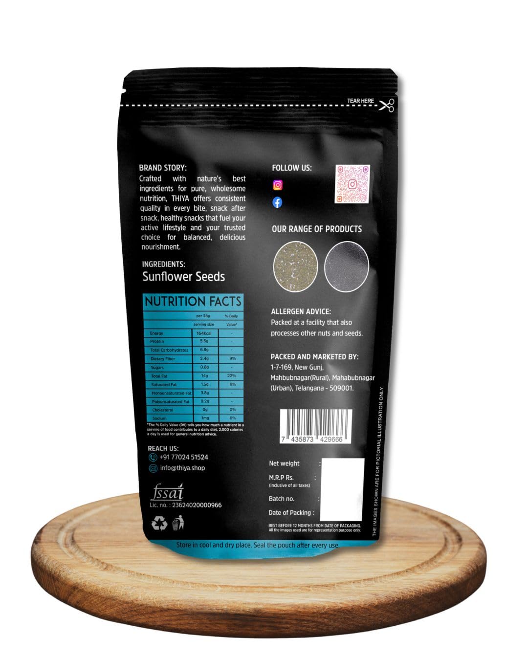 THIYA Premium Sunflower Seeds, 200g, Rich in Vitamin E, Healthy Snack