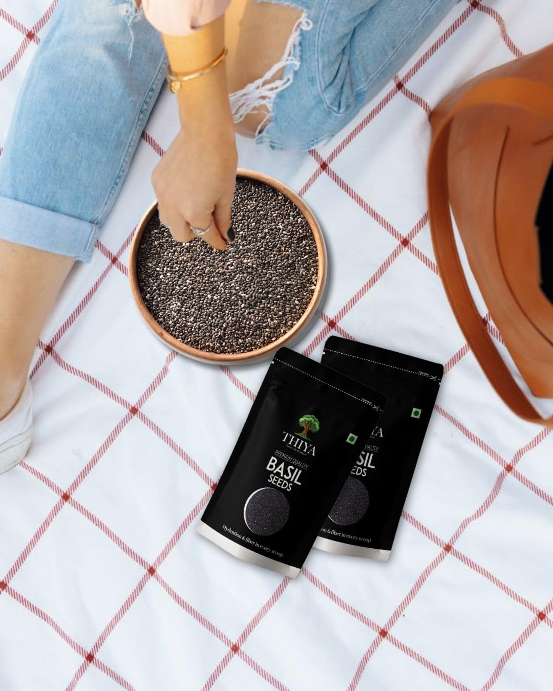 THIYA Premium Basil Seeds, 200g, Rich in Fiber and Antioxidants